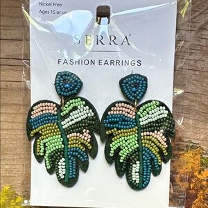 Serra Tropical Beaded Earrings - Green and Blue